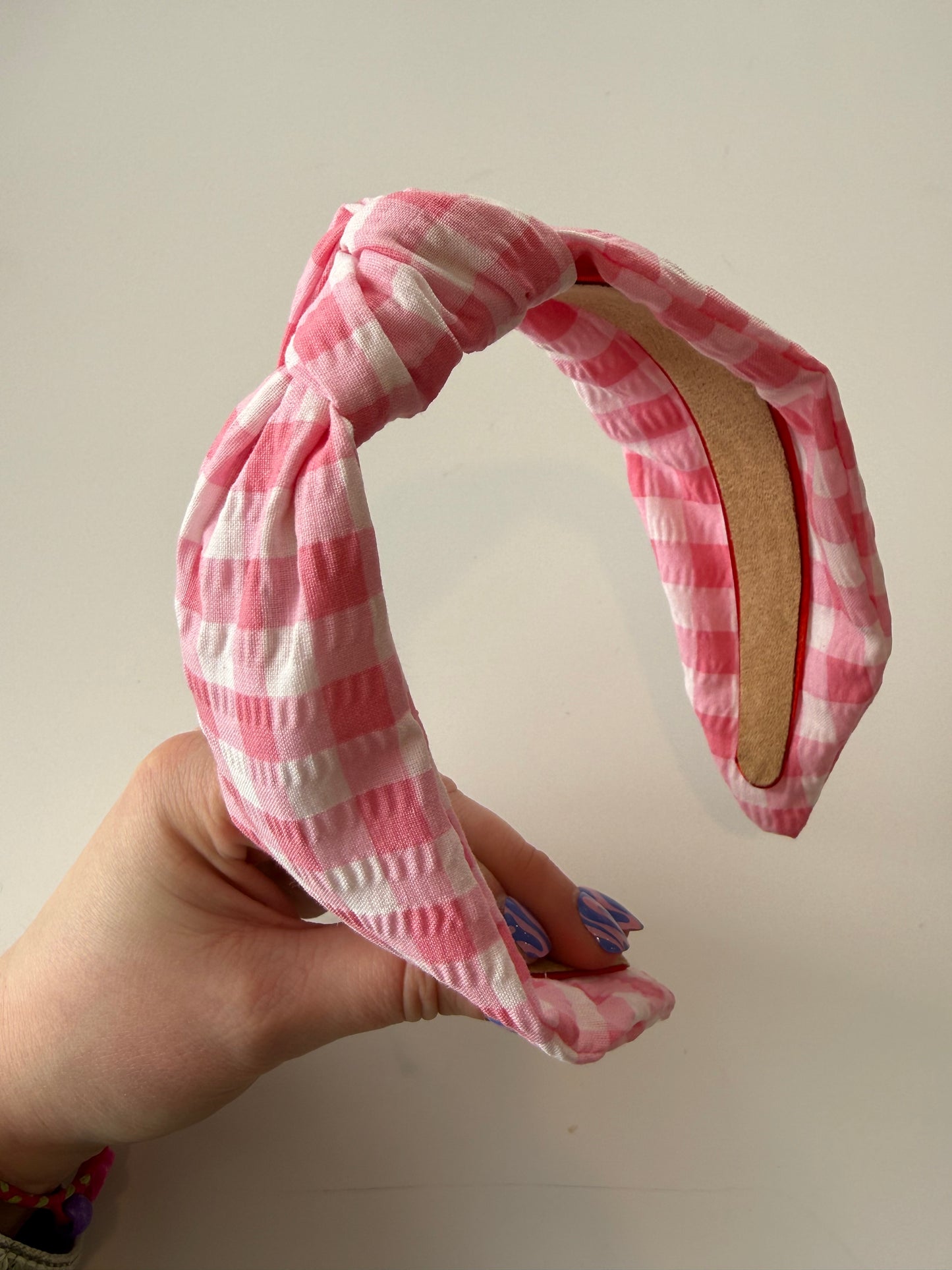 Boho Knotted Headband – Textured Pink Gingham