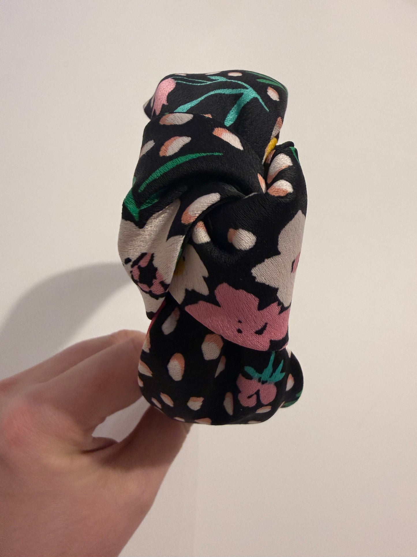 Boho Upcycled Knotted Headband – Black Floral