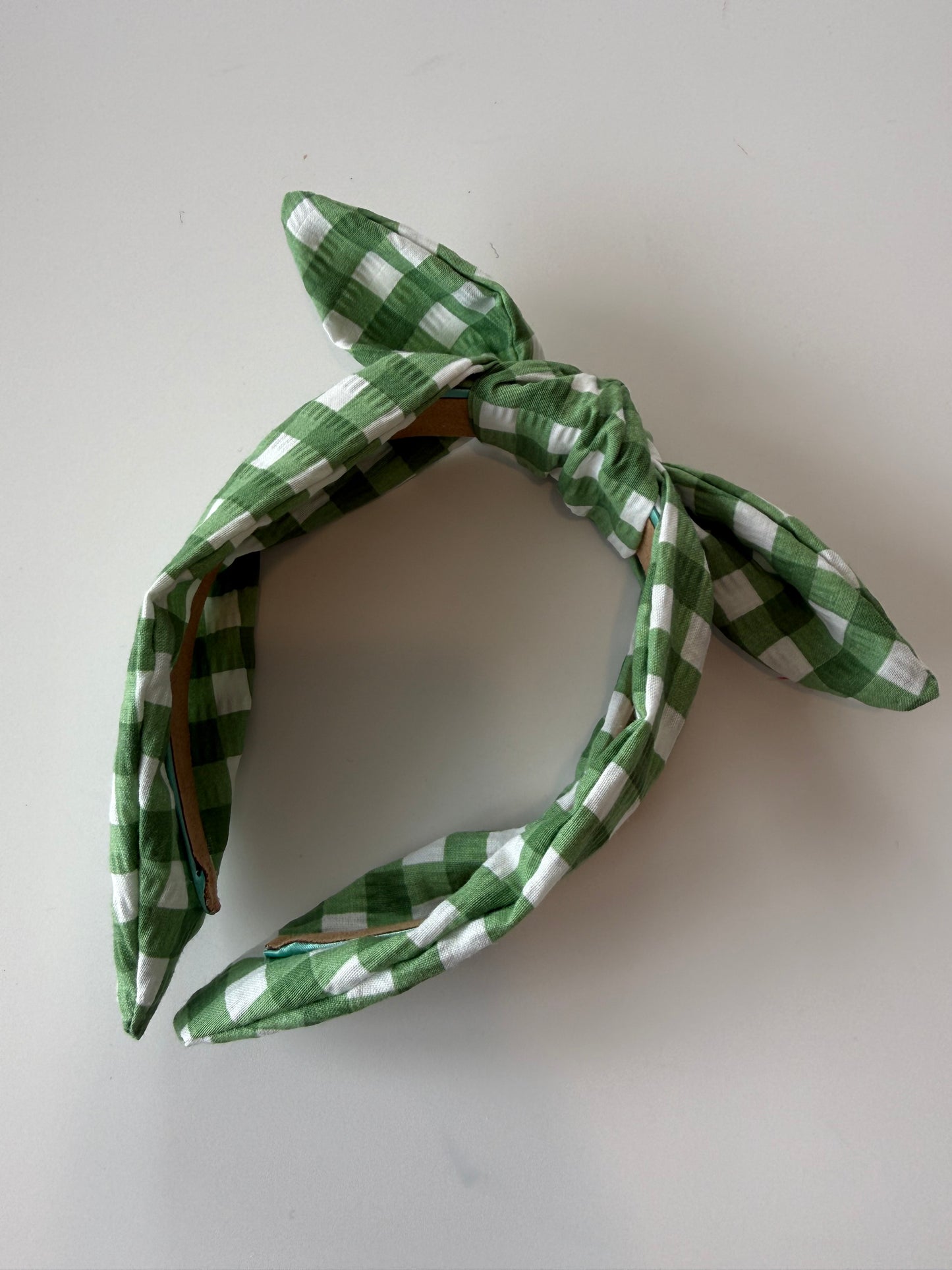 Boho Bow Headband – Textured Green Gingham