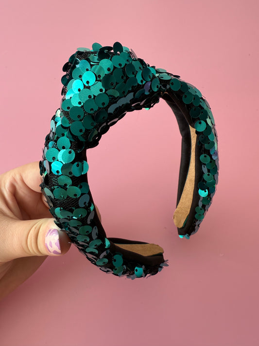Turquoise Sequin Knot Headband