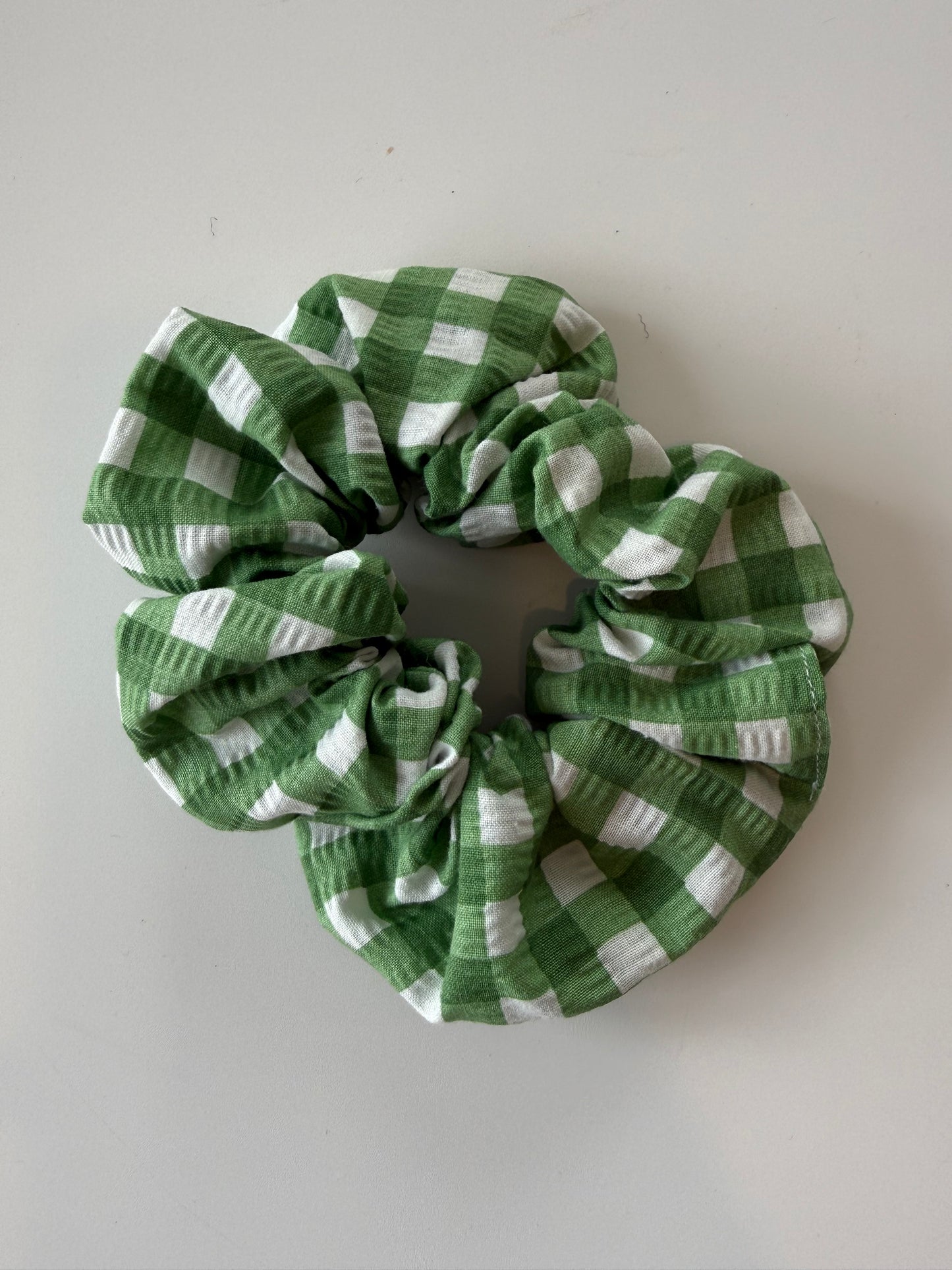 Boho Textures Green Gingham Hair Scrunchie – Handmade