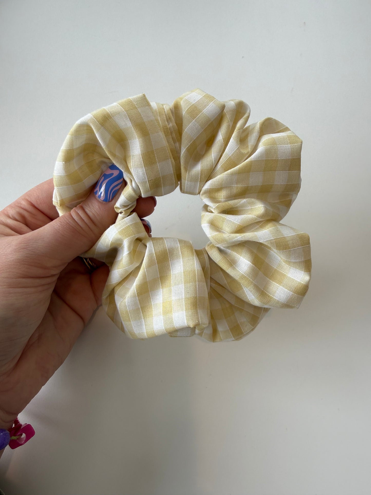 Boho Butter Yellow Gingham Hair Scrunchie – Handmade & One of a Kind