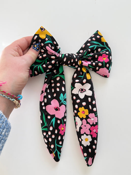 Upcycled Multi Floral Hair Bow Clip – Handmade & One of a Kind