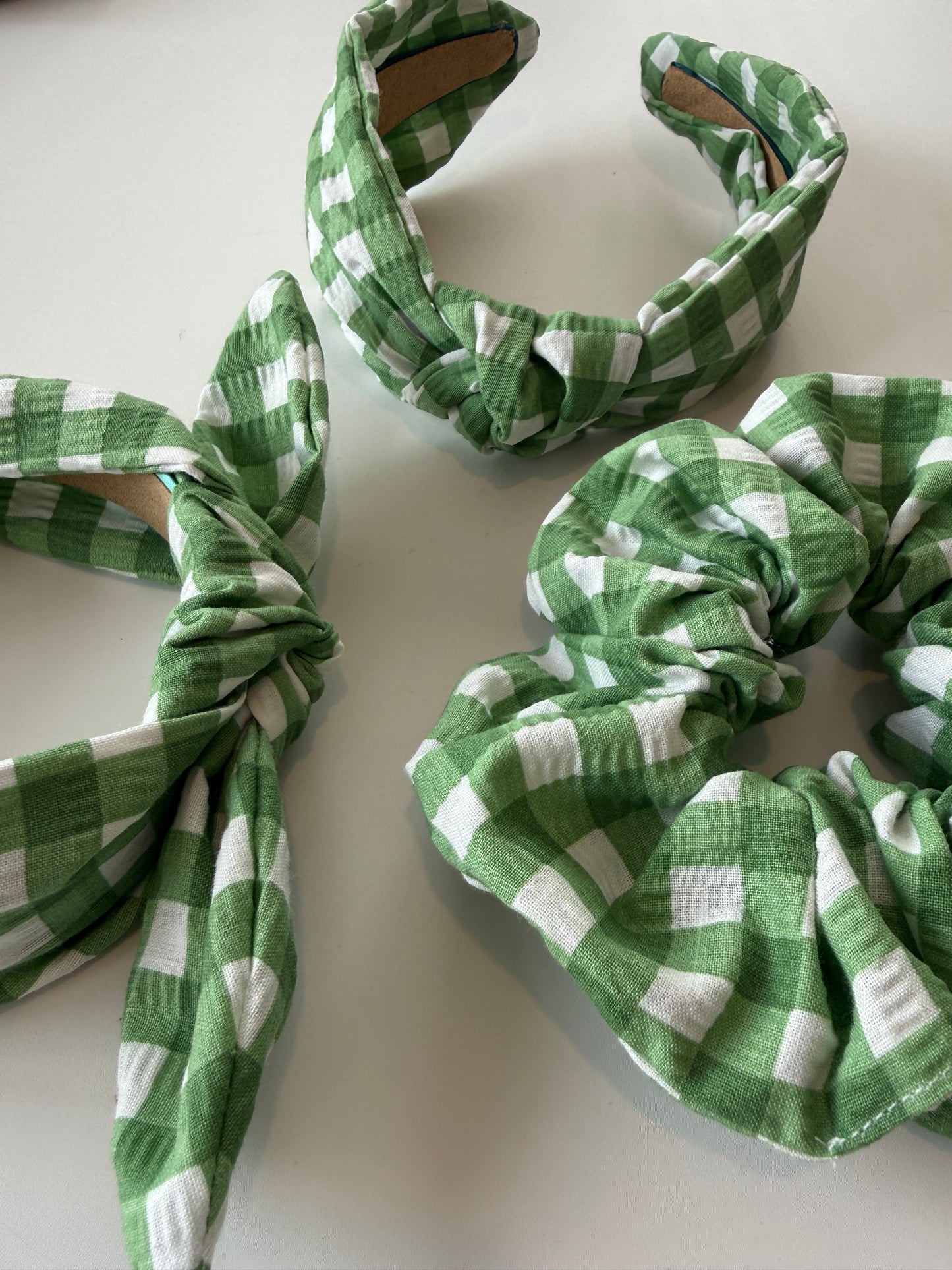 Boho Knotted Headband – Textured Green Gingham