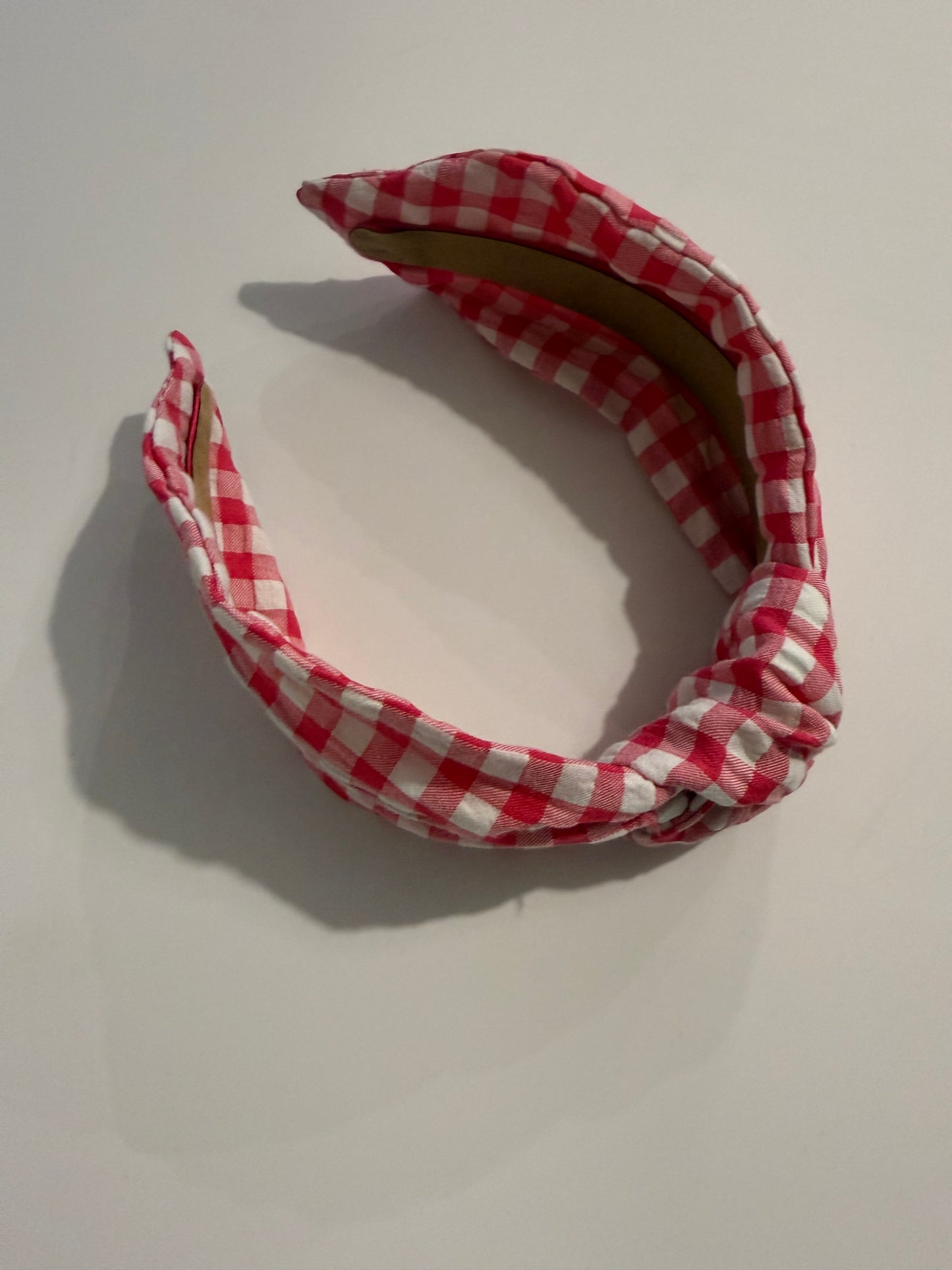 Boho Upcycled Knotted Headband – Pink Gingham