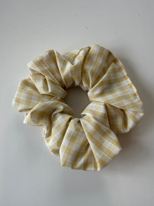 Boho Butter Yellow Gingham Hair Scrunchie – Handmade & One of a Kind