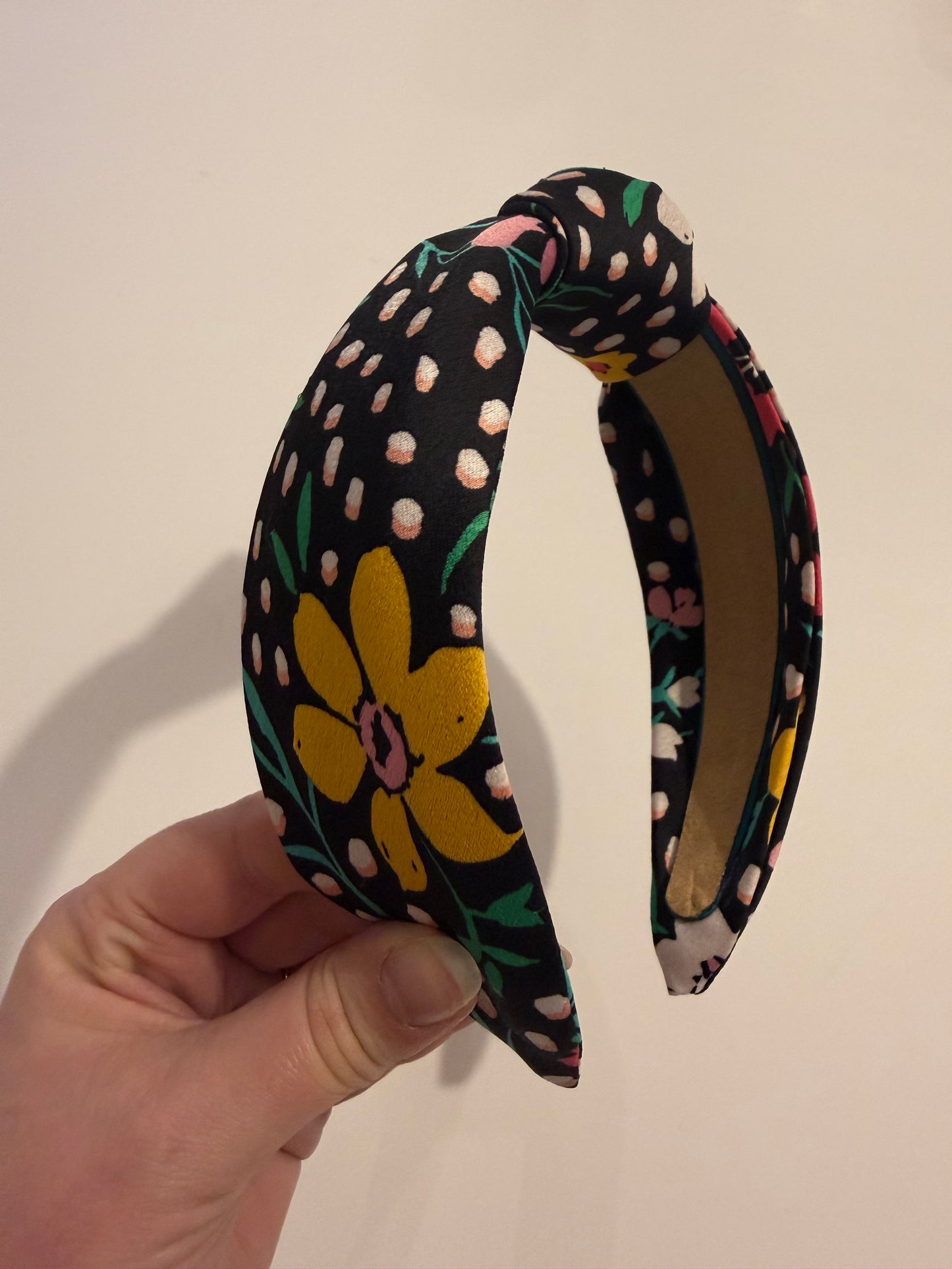 Boho Upcycled Knotted Headband – Black Floral
