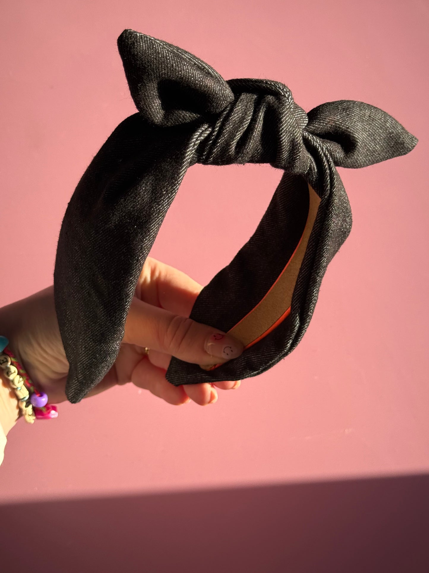 Black Denim Fabric Bow Headband