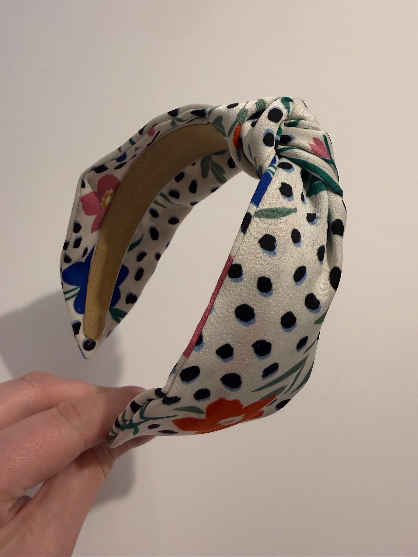 Boho Upcycled Knotted Headband – White Floral