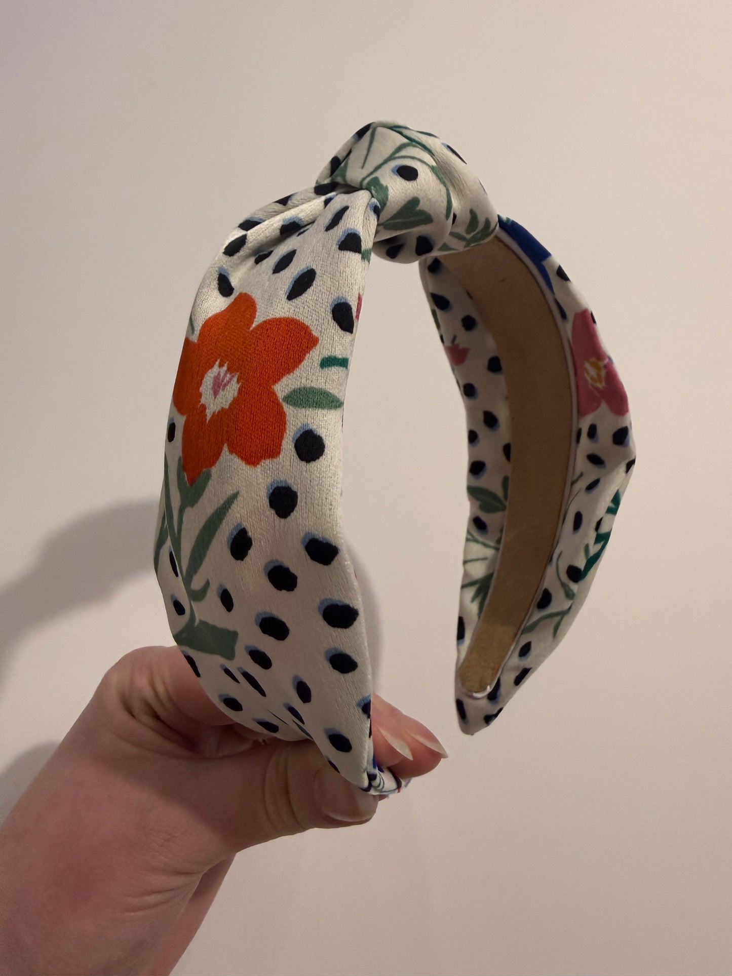 Boho Upcycled Knotted Headband – White Floral