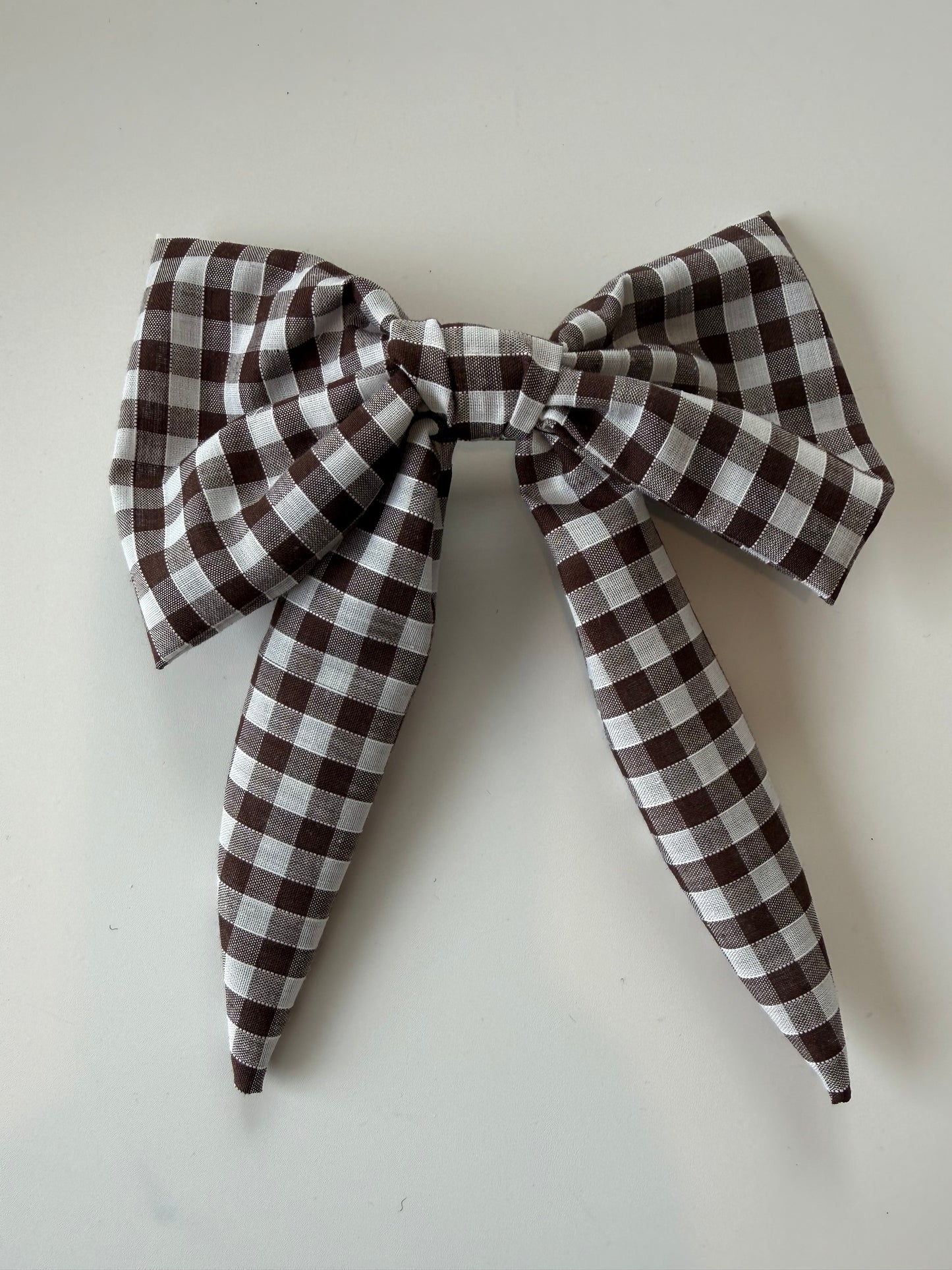 Chocolate Brown Gingham Hair Bow Clip – Handmade & One of a Kind