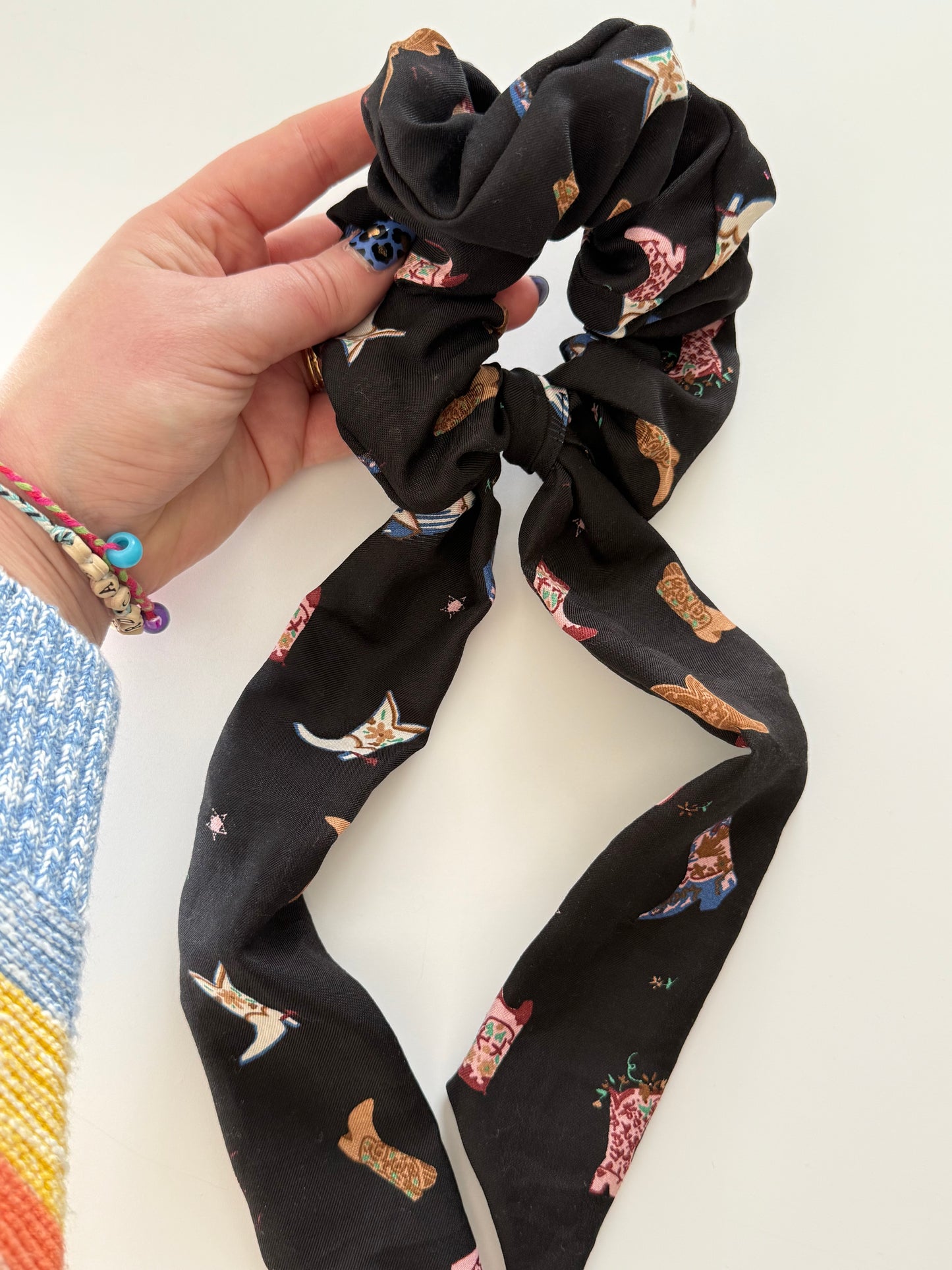 Upcycled Cowboy Boots Scarf Scrunchie – Handmade & One of a Kind