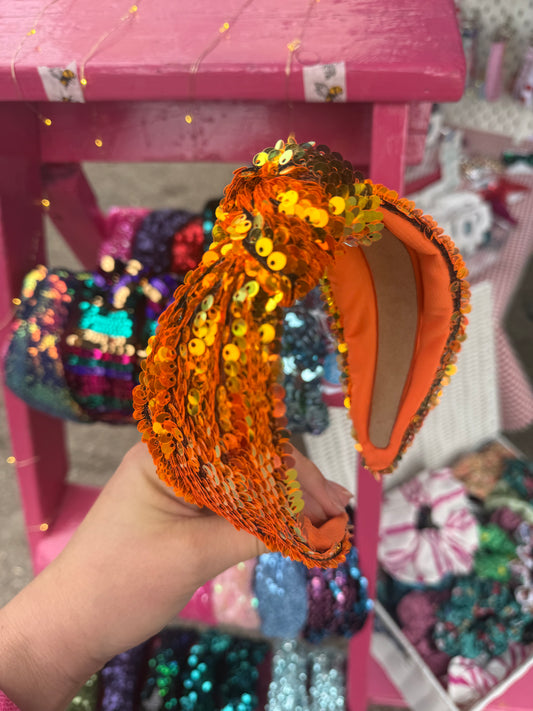 Orange Sequin Knot Headband