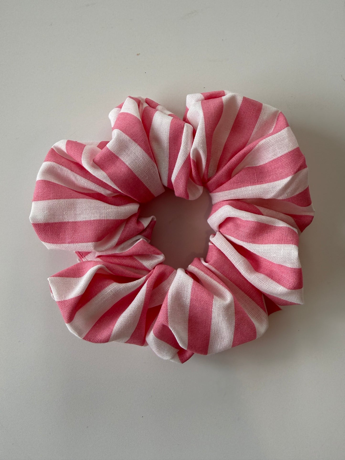 Boho Pink Candy Stripe Hair Scrunchie – Handmade