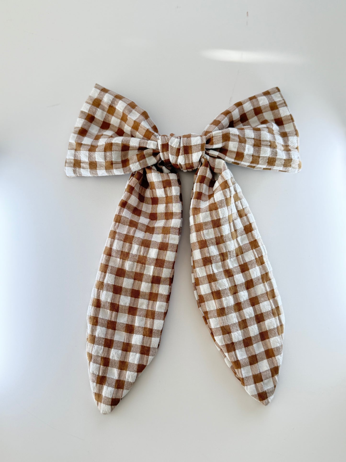 Upcycled Coffee Gingham Hair Bow Clip – Handmade & One of a Kind