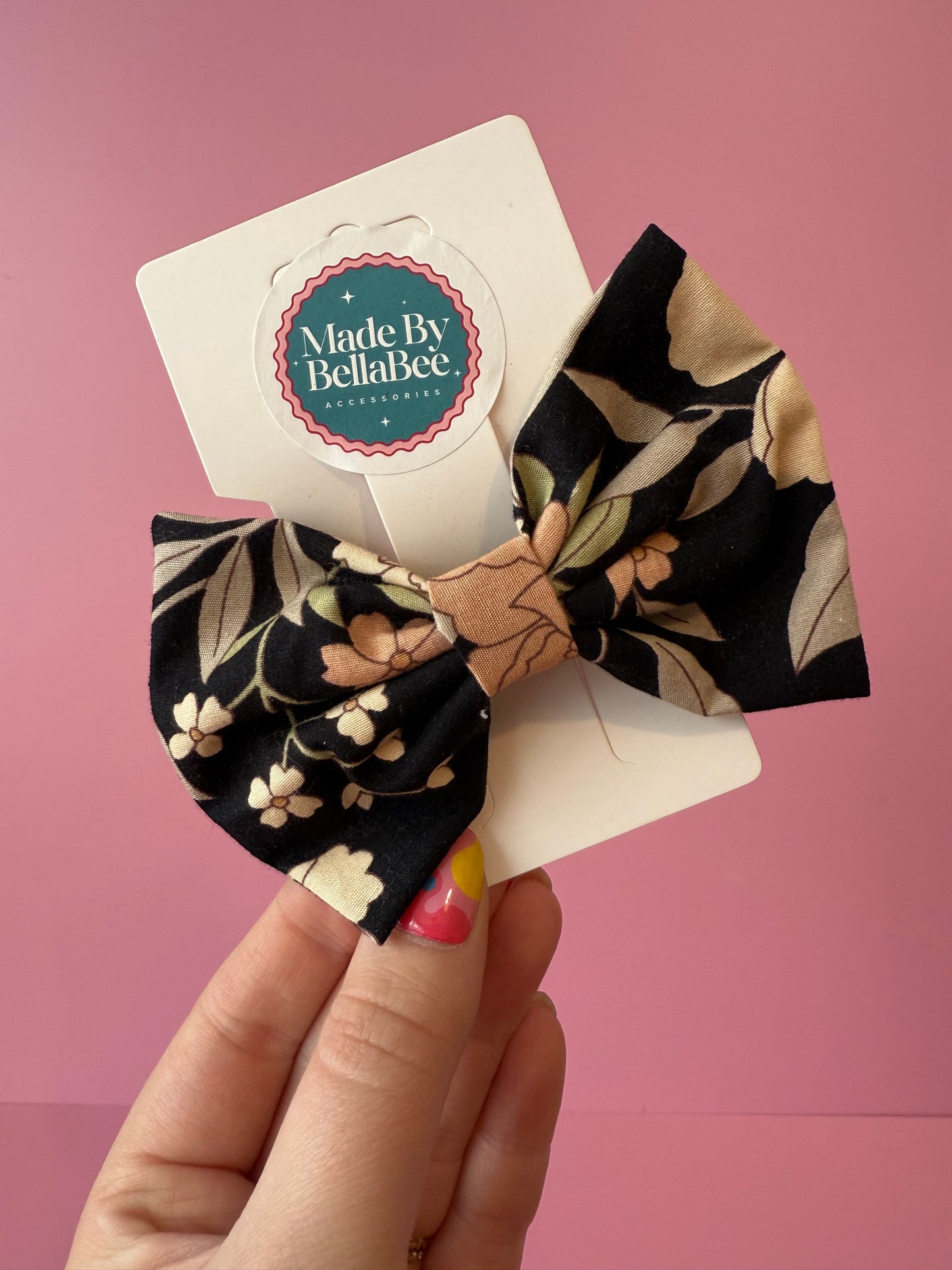Black Floral Bow Clip