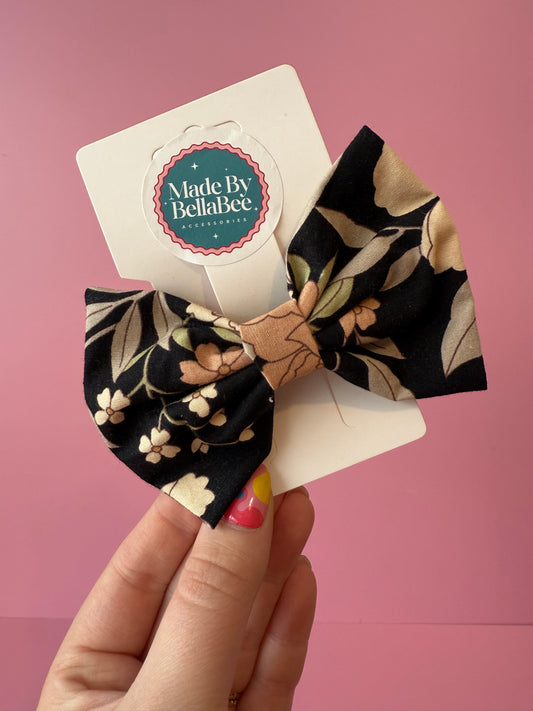 Black Floral Bow Clip