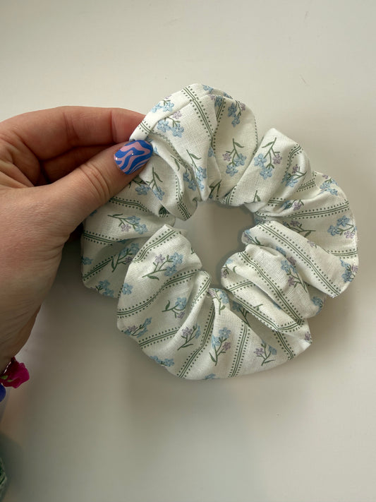 Boho Floral Stripe Hair Scrunchie – Handmade & One of a Kind