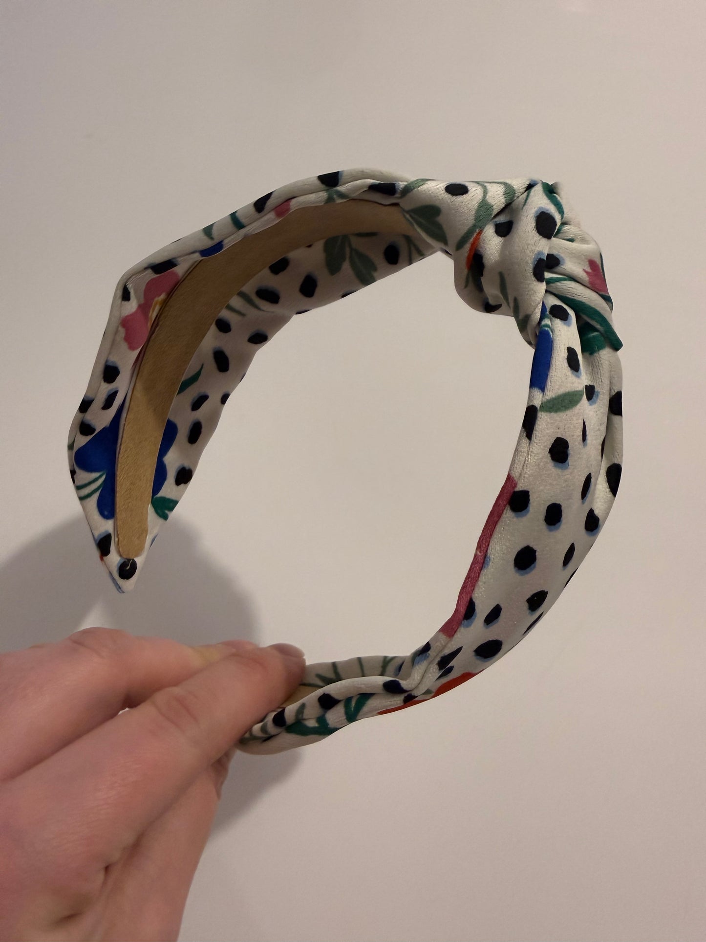 Boho Upcycled Knotted Headband – White Floral