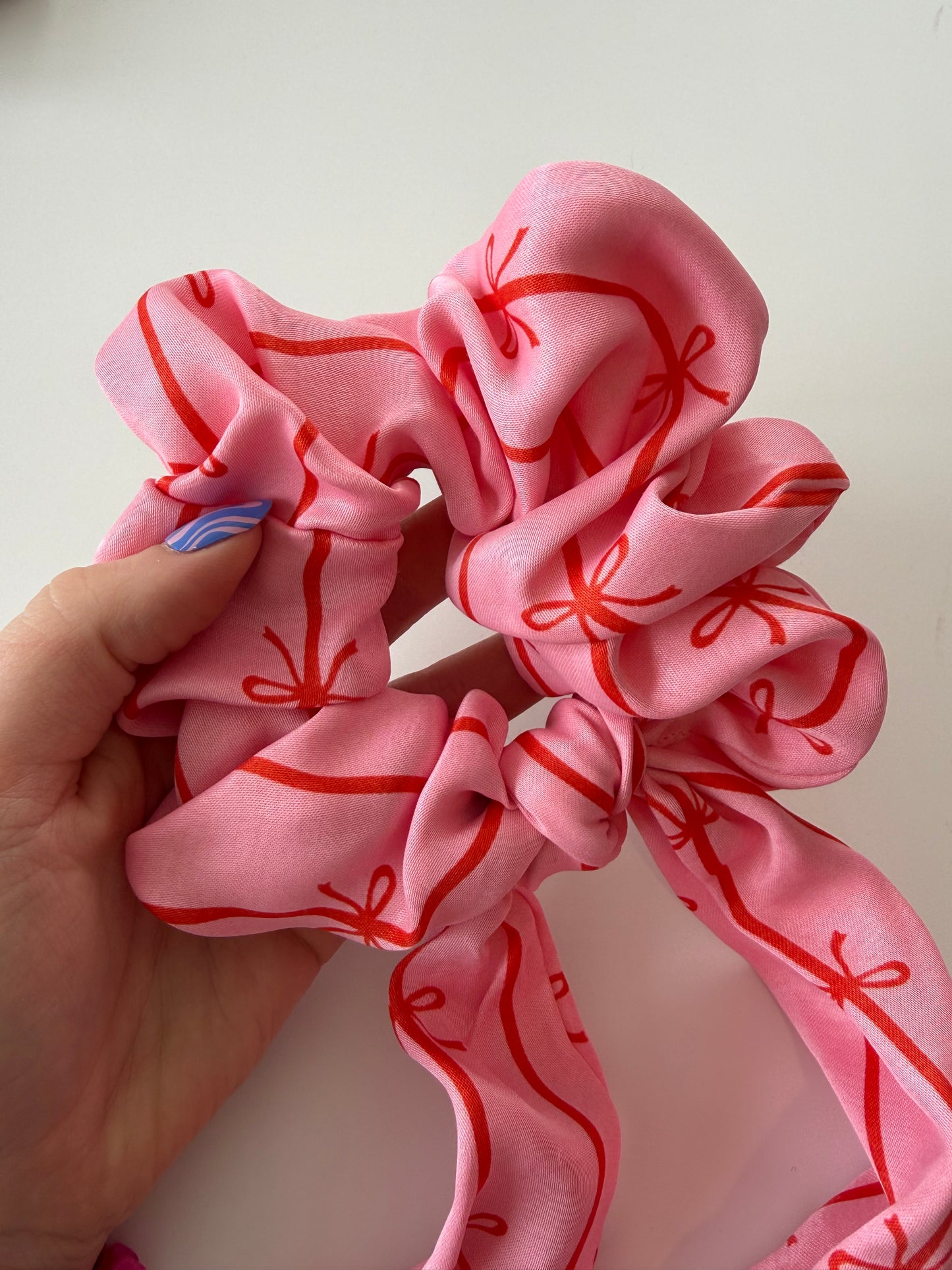 Red Bow Stripe Scarf Scrunchie – Handmade & One of a kind