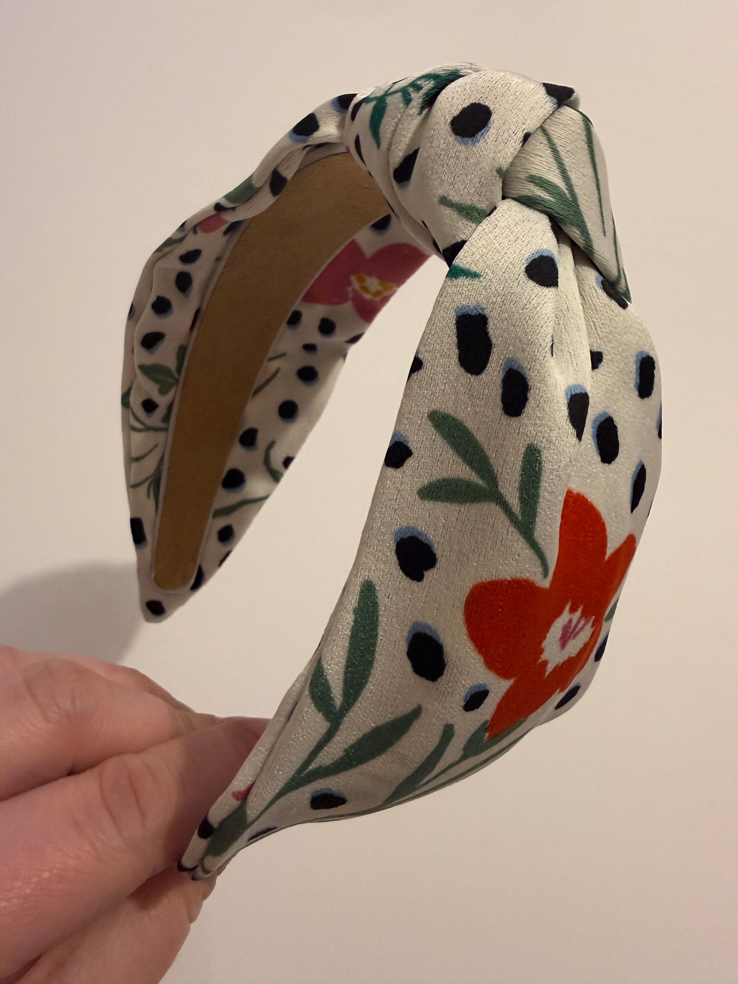 Boho Upcycled Knotted Headband – White Floral