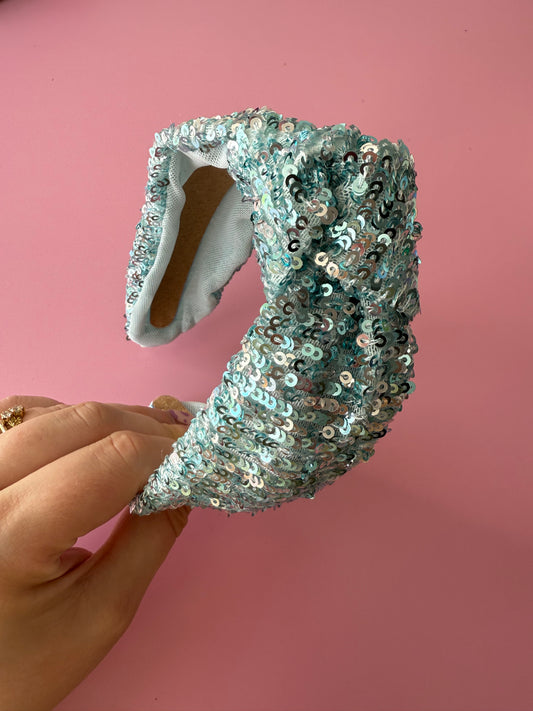 Ice Blue Sequin Knot Headband