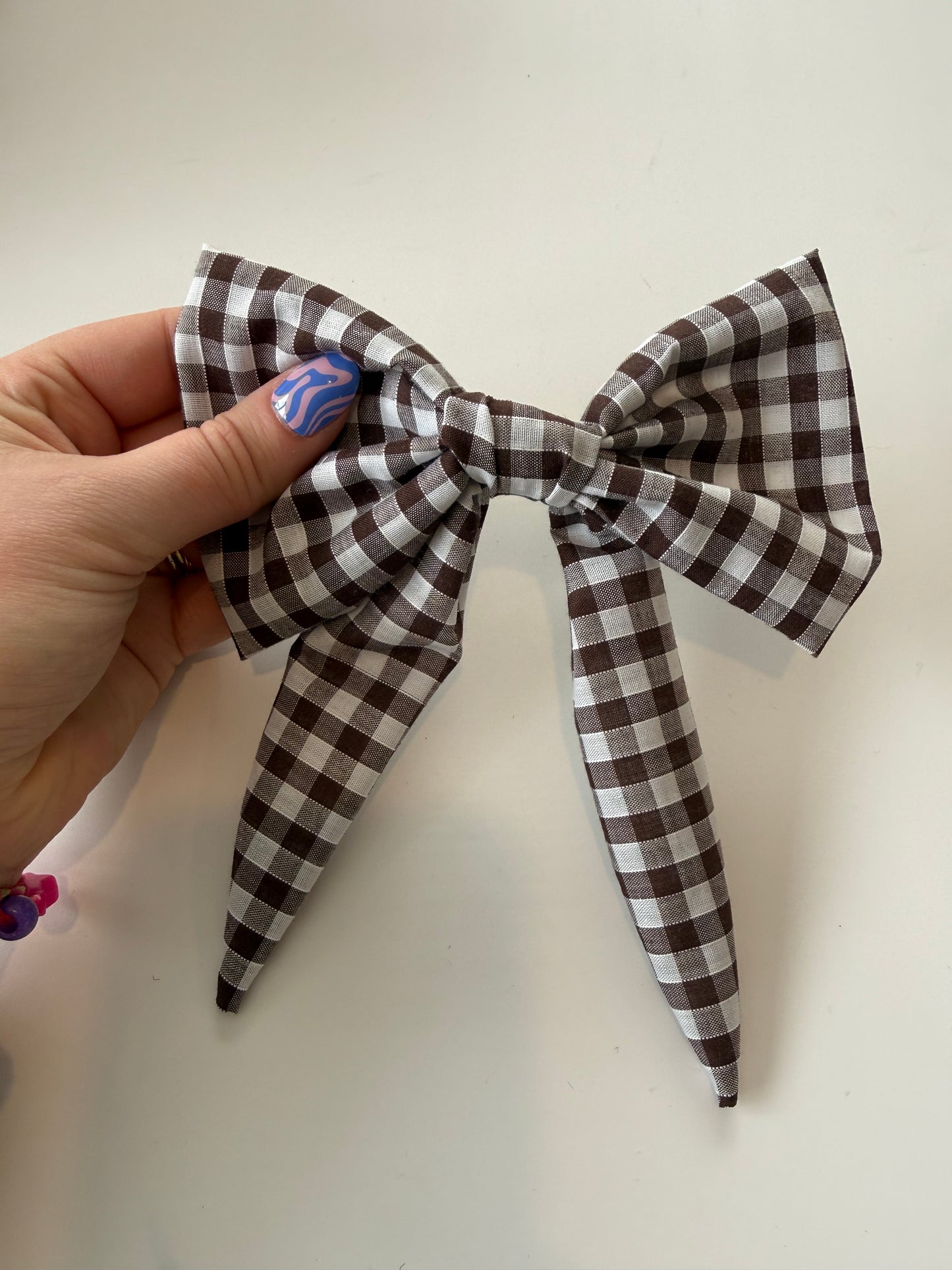 Chocolate Brown Gingham Hair Bow Clip – Handmade & One of a Kind