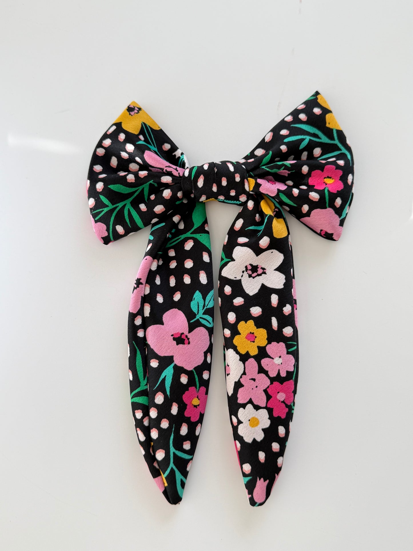 Upcycled Multi Floral Hair Bow Clip – Handmade & One of a Kind