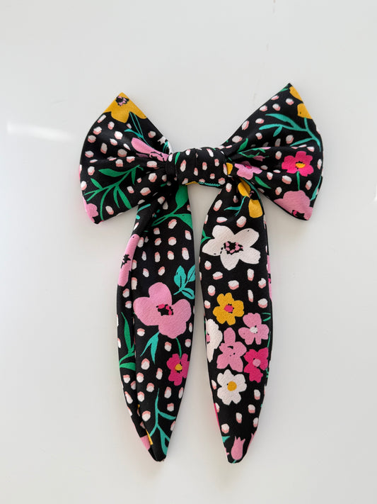 Upcycled Multi Floral Hair Bow Clip – Handmade & One of a Kind