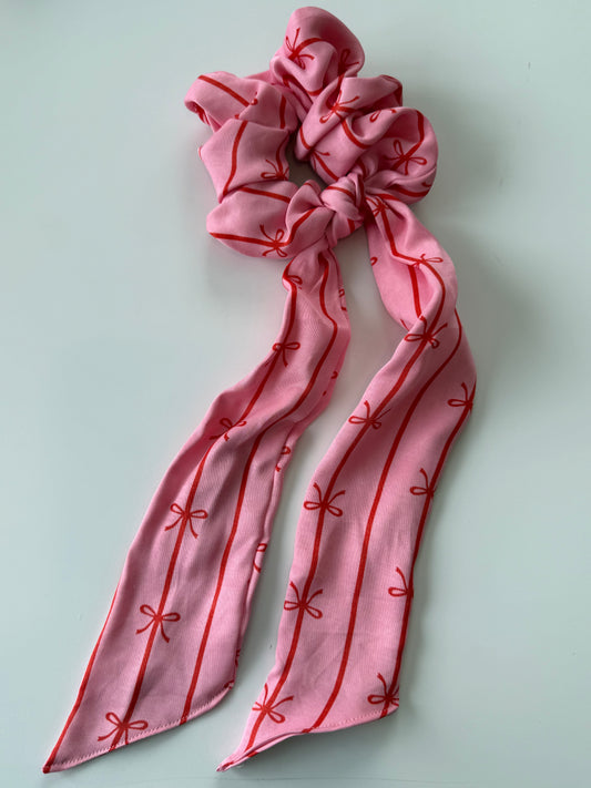 Red Bow Stripe Scarf Scrunchie – Handmade & One of a kind
