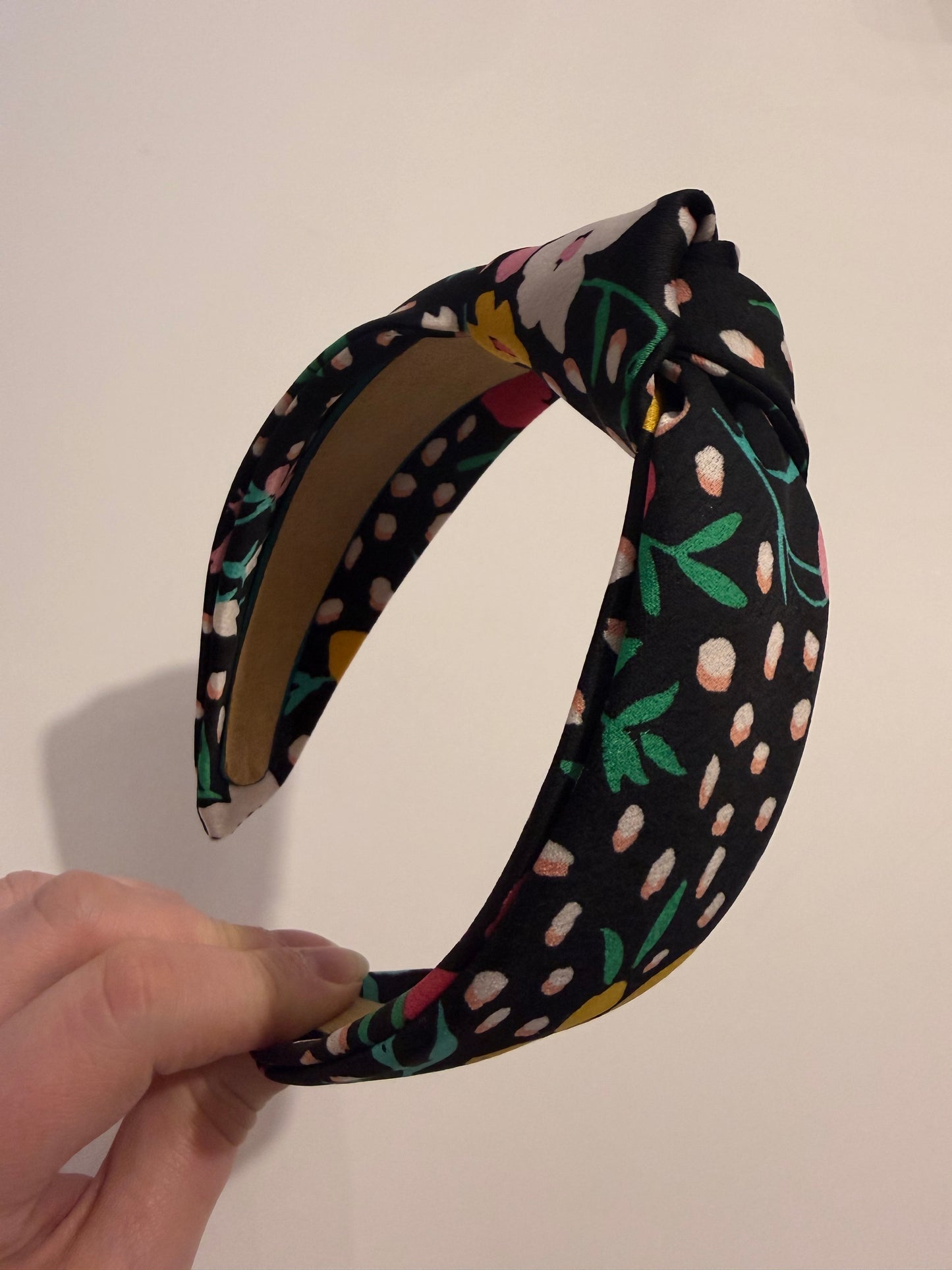 Boho Upcycled Knotted Headband – Black Floral