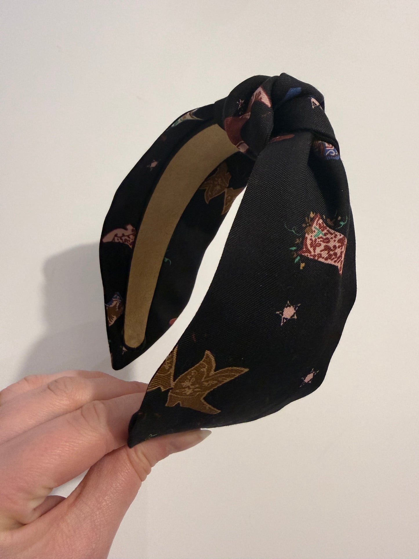 Boho Upcycled Knotted Headband – Cowboy Boot